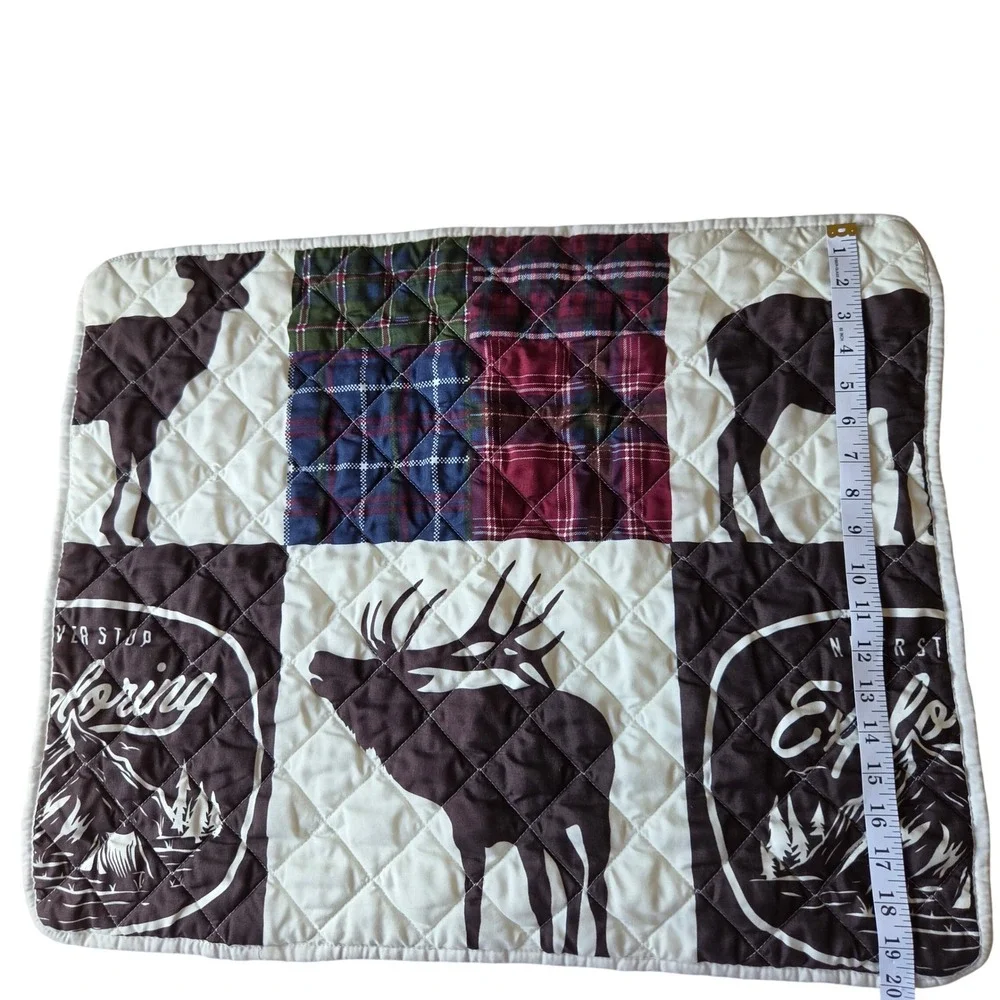 Rustic Lodge Elk Plaid Patchwork Quilted Pillow Sham Set of 2 Brown Cream 25x19